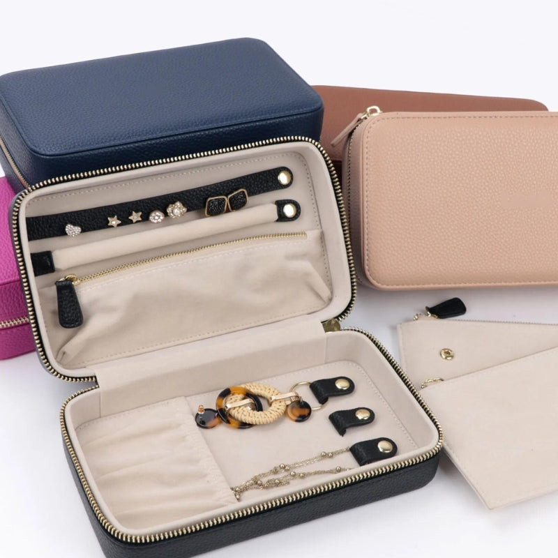 travel jewelry box leather - Beige - Brown - Pink - Fuchsia - Navy Blue - Black