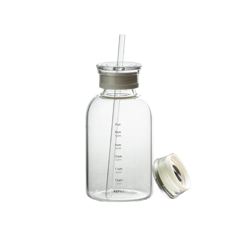 glass water bottle with straw - Transparent - 350ml