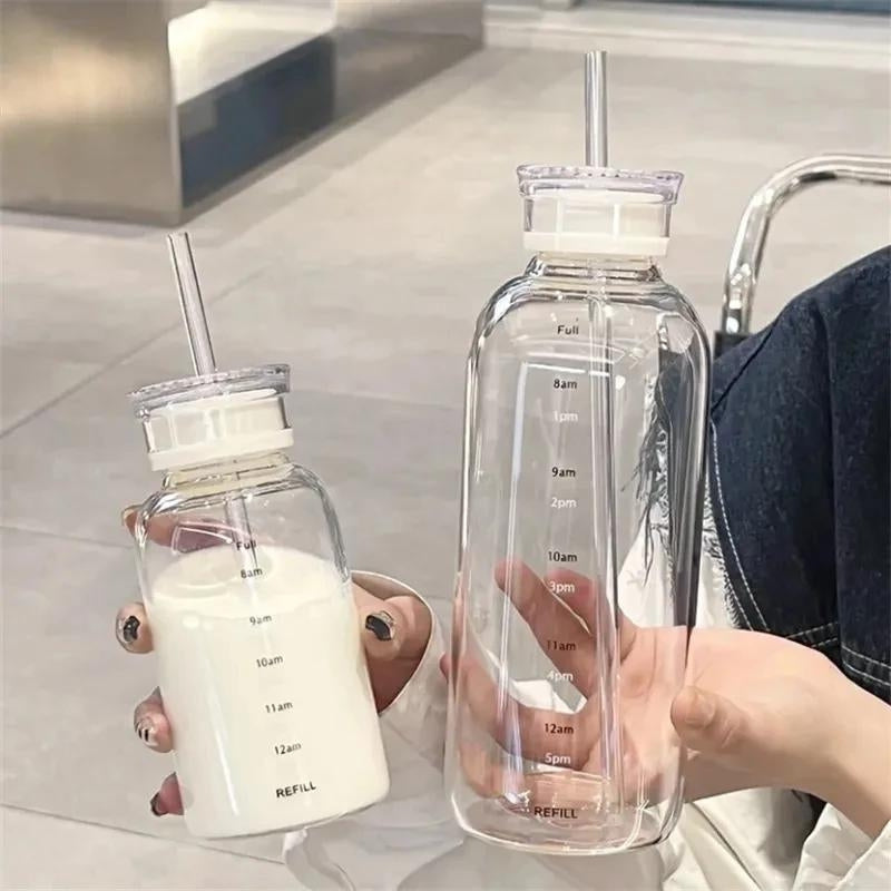 water bottle with built-in straw - Transparent - Black