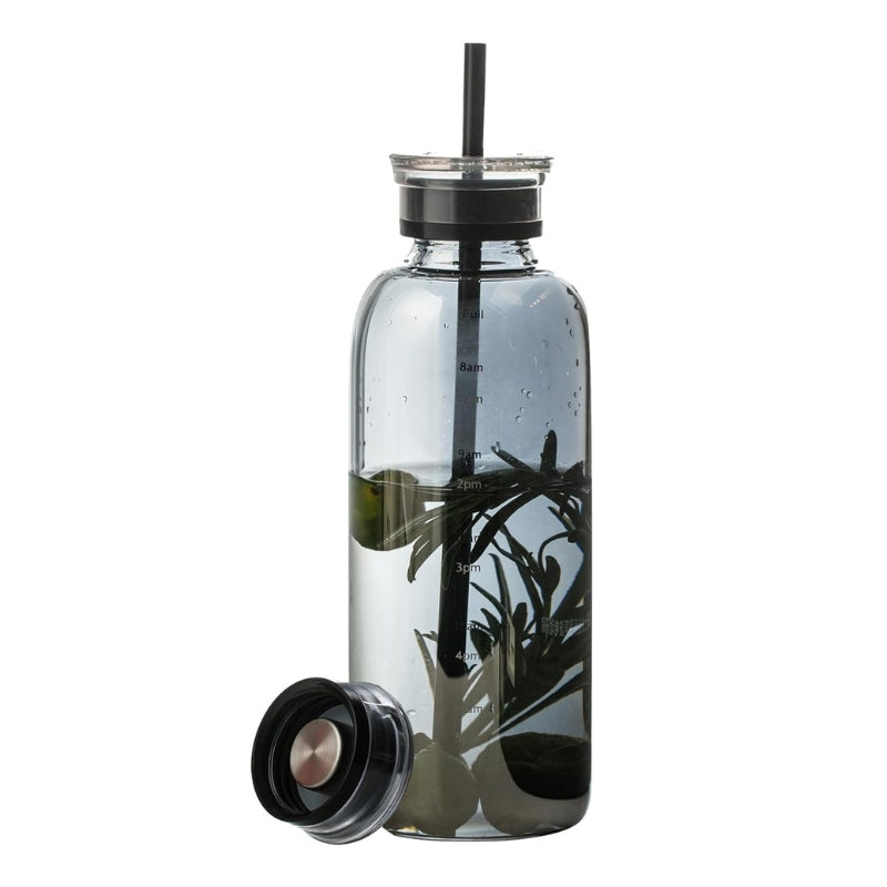 glass straw bottle - Black - 750ml