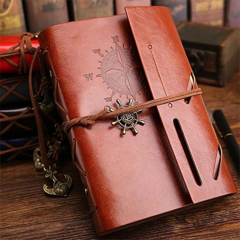 leather travel notebook - Red - Green - Blue - Black - Light Brown - Dark Brown - Perforated Leaves