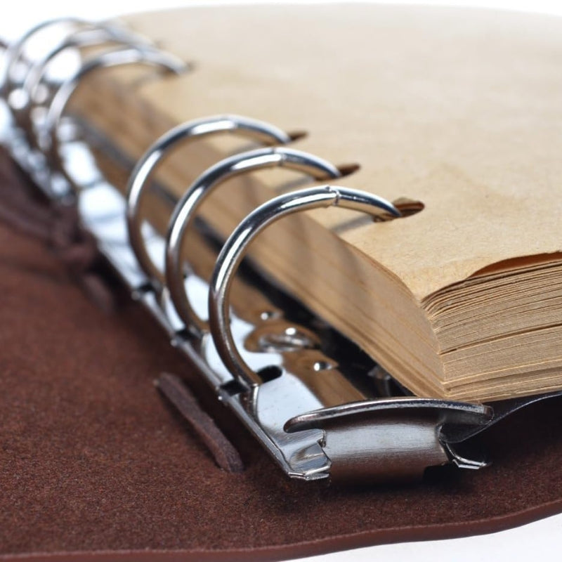leather refillable notebook - Brown - Green - Blue - Grey - Gray - Perforated Leaves