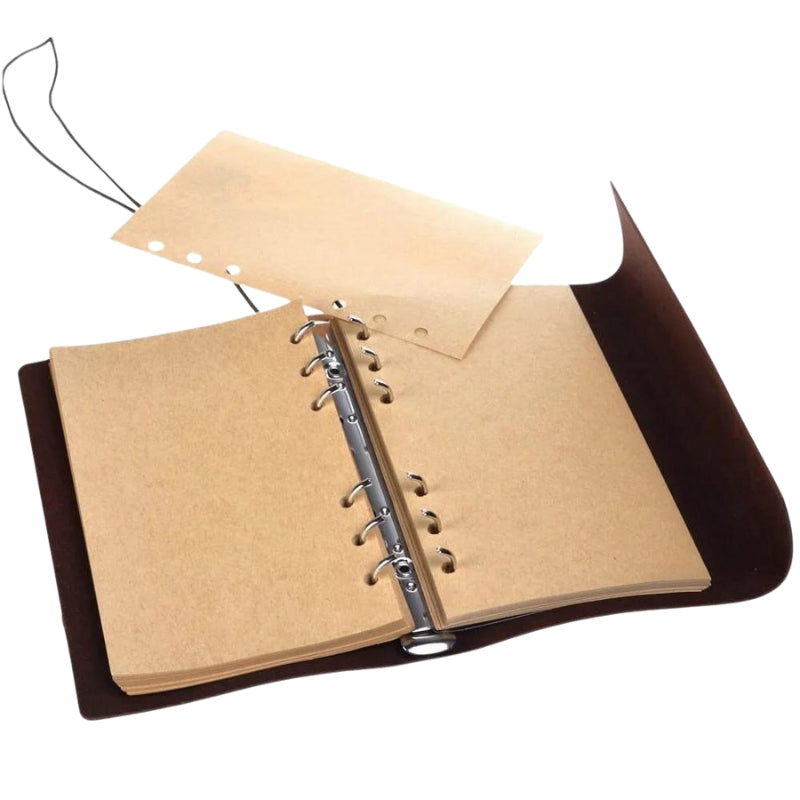 leather refillable notebook - Brown - Green - Blue - Grey - Gray - Perforated Leaves