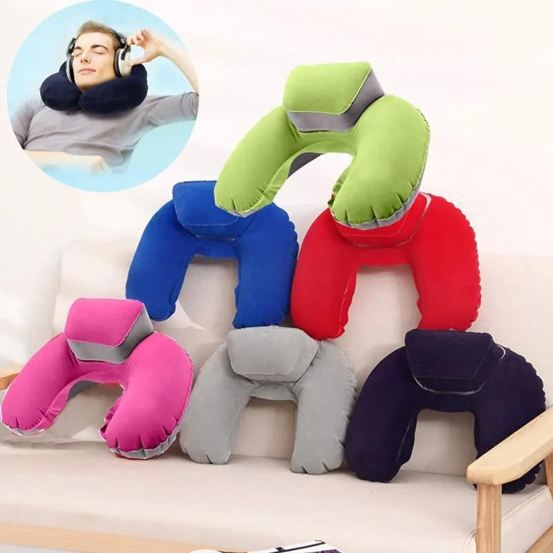 inflatable travel pillow for airplane - Green - Pink - Blue - Grey - Gray