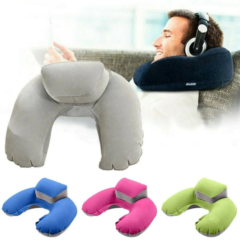 inflatable airplane travel pillow - Green - Pink - Blue - Grey - Gray