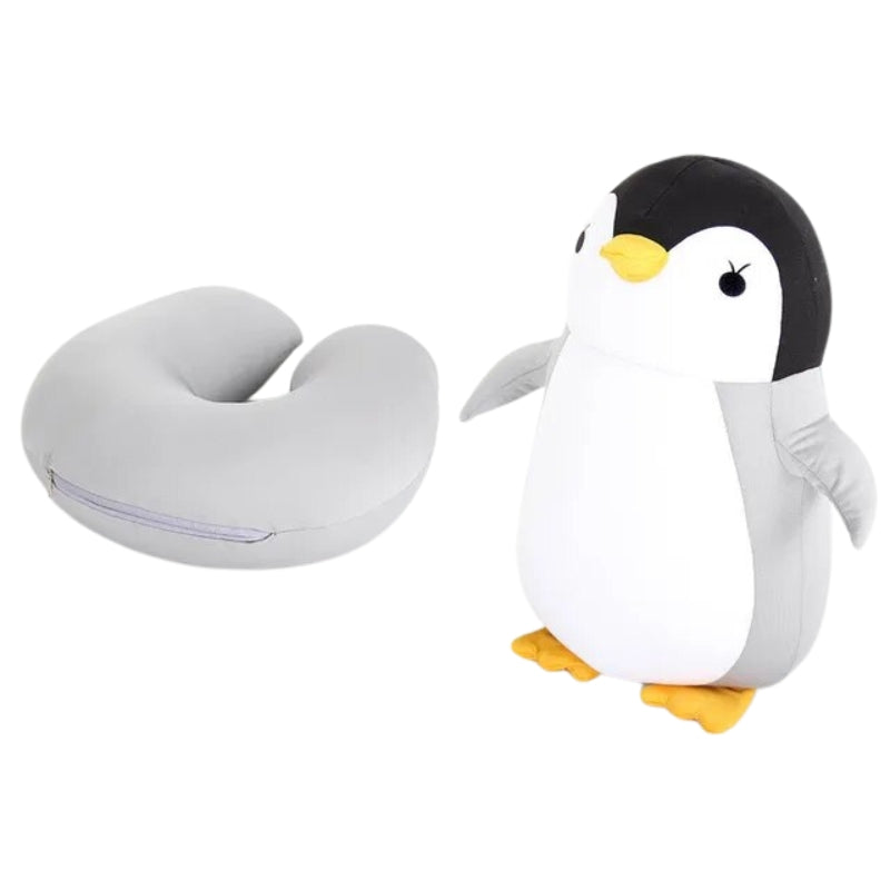 foldable child travel pillow - Grey Penguin - Gray Penguin