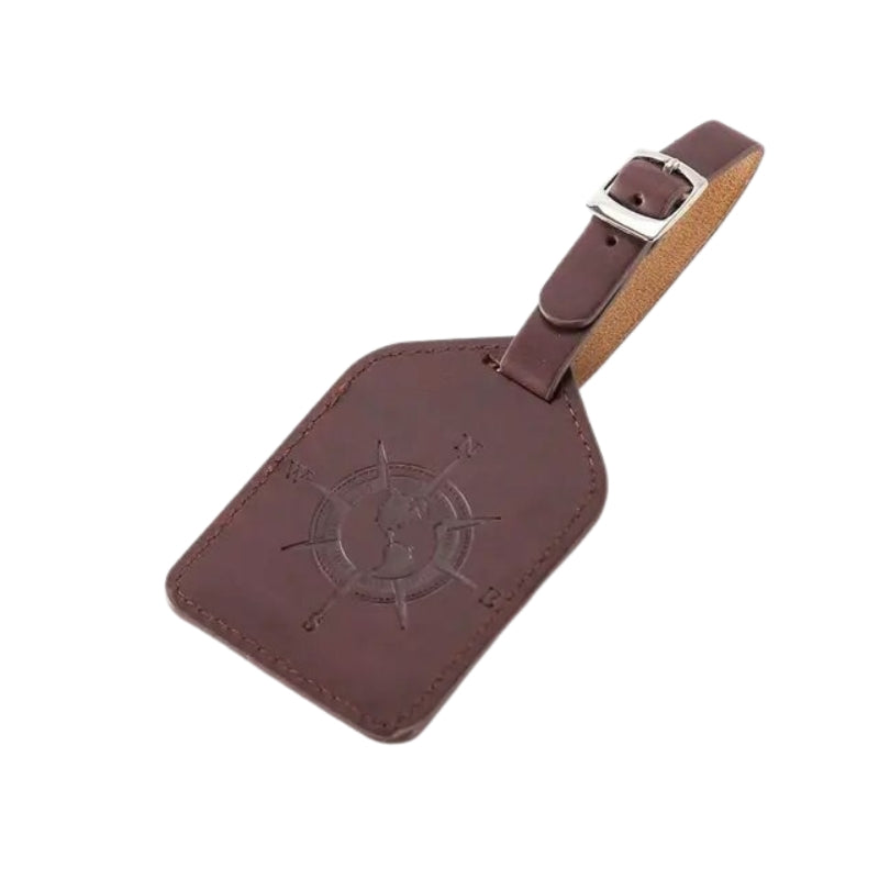 genuine leather suitcase tag - Dark Brown