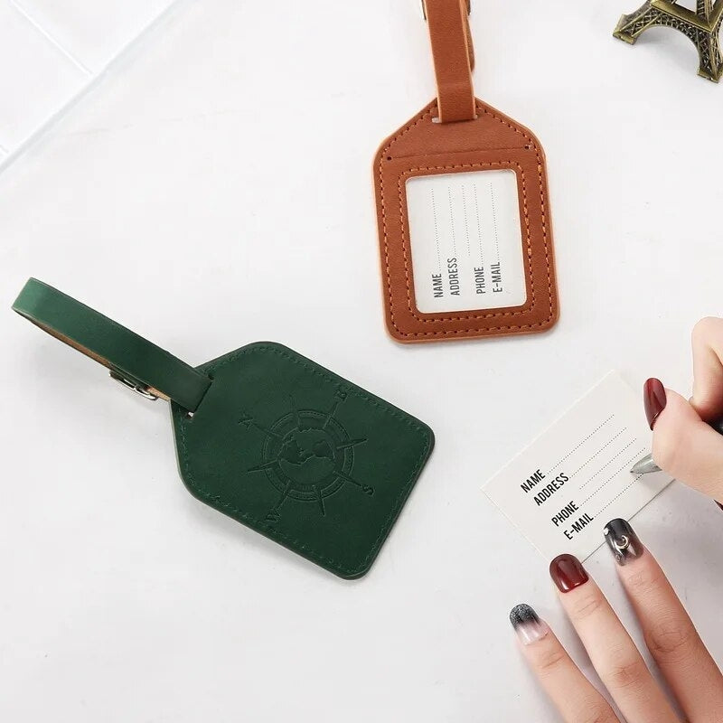 leather luggage tag holder - Green - Black - Camel - Dark Brown - Blue