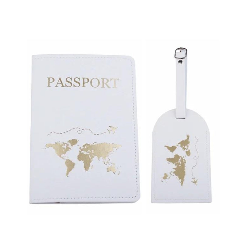 suitcase identification tag - White - Gold World Map Engraving