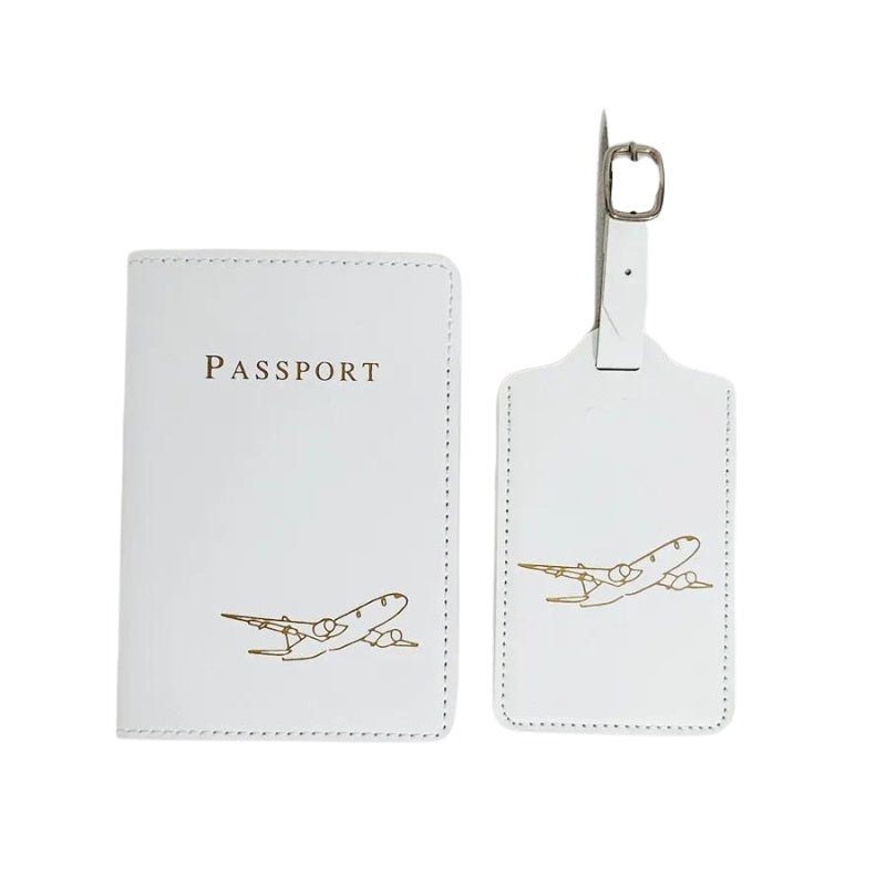 luggage tag - White - Gold Plane Engraving