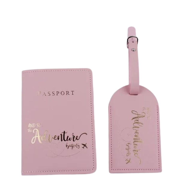 luggage tag travel airplane - Pink - Gold Engraving