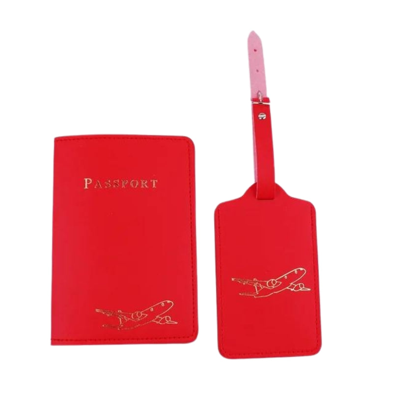 train luggage tag - Red - Gold Plane Engraving