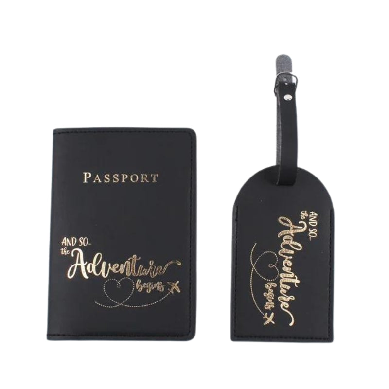 personalized airplane luggage tag - Black - Gold Engraving