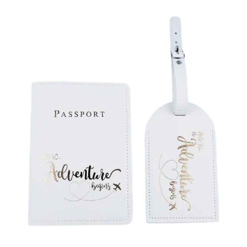 luggage tag and passport holder - White - Gold Engraving