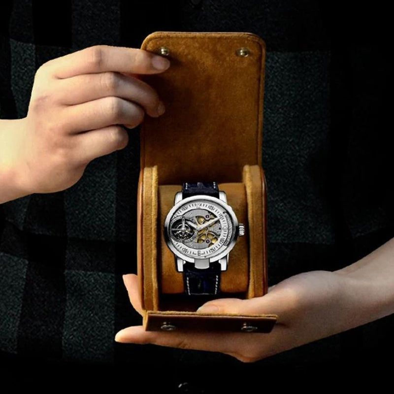luxury travel watch case - Black - Brown
