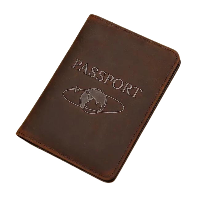 leather passport holder man - Textured Brown