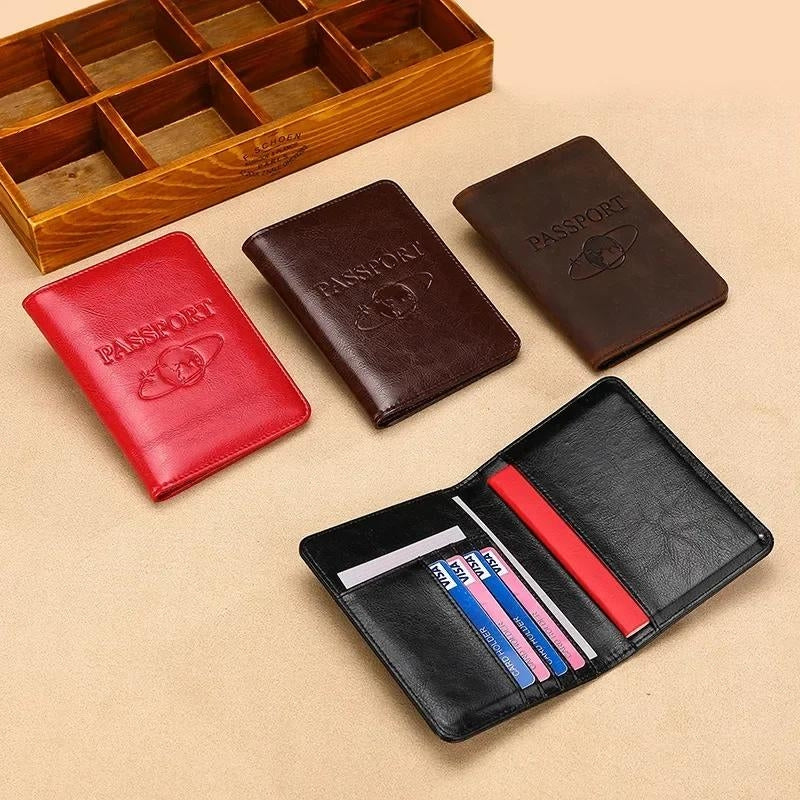 leather passport holder for men - Textured Brown - Brown - Black - Red