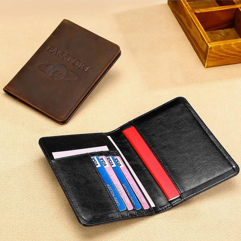 leather passport holder - Textured Brown - Brown - Black - Red