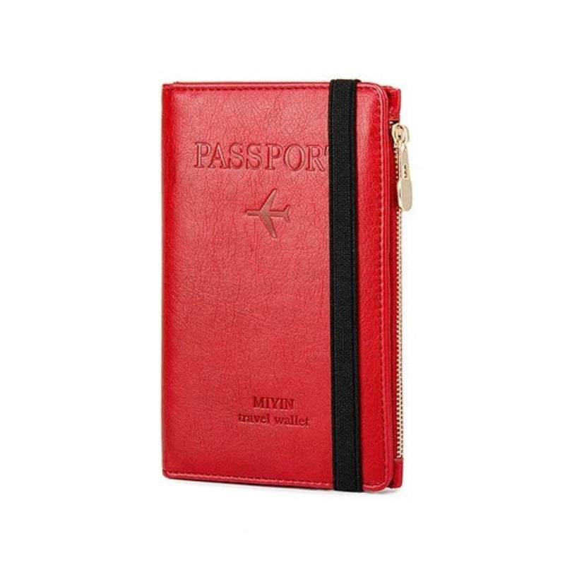 leather passport holder for men - Red