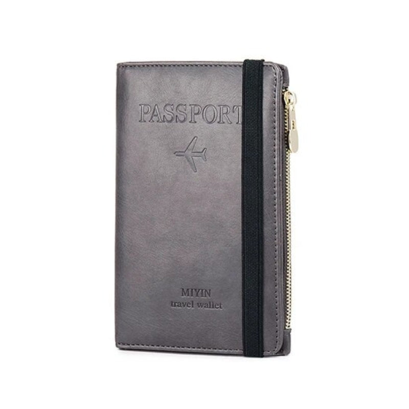 men's leather passport cover - Grey - Gray