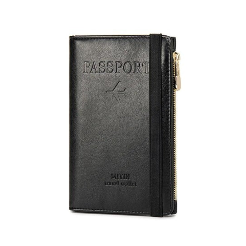 leather passport holder - Black
