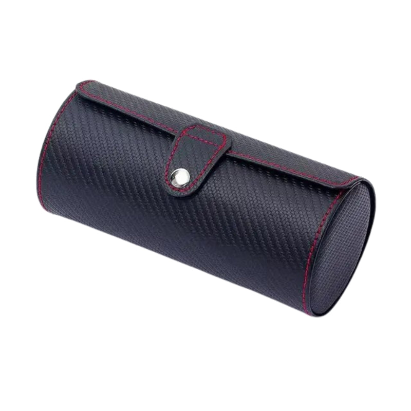 travel cases for watches - Black with Red Topstitching