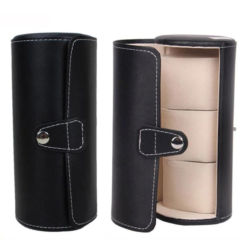 leather travel watch case - Red - Black with Red Topstitching - Black - Textured Black - Brown