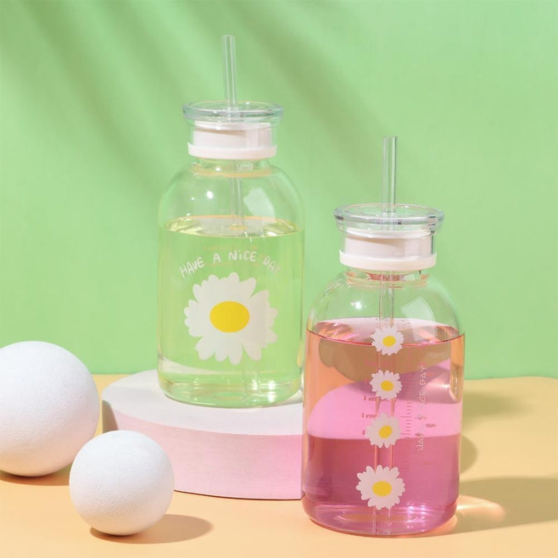 water bottle with built-in straw - White - Transparent