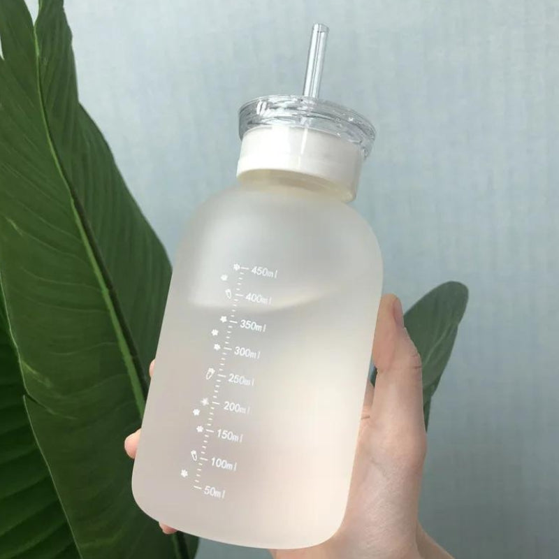 small water bottle with straw - White - Transparent
