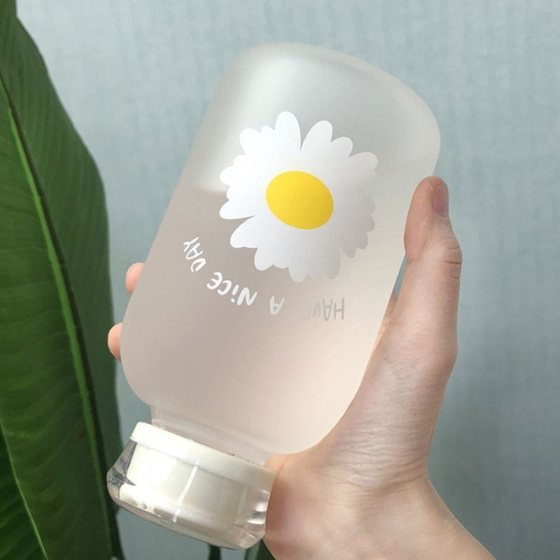glass water bottle with straw - White - Transparent
