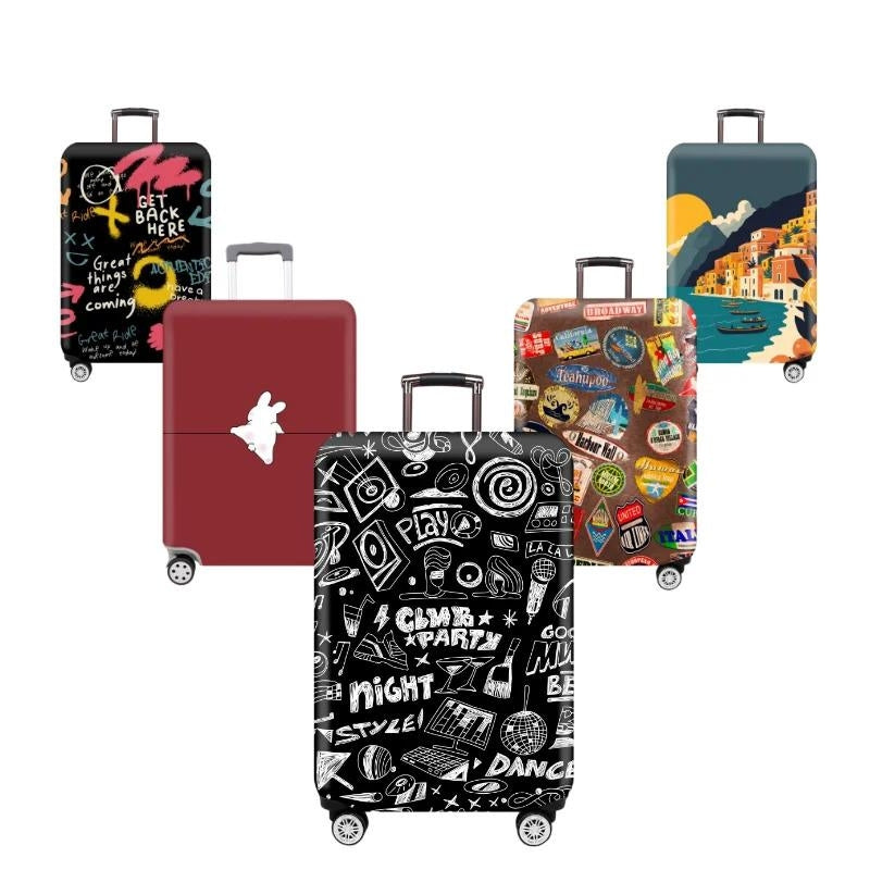 baggage protection cover - Green Panda Pattern - Green Small Cat Pattern - Green Bird Pattern - Red Rabbit Pattern - Red Small Cat Pattern - Blue City Pattern - Blue Half-Circle Pattern - Blue Dog Pattern - Black Tiger Pattern - Black Travel Stamp Pattern - Black Travel Trail Pattern - Black Graffiti Pattern - Black Boom Party Pattern - Brown Travel Sticker Print