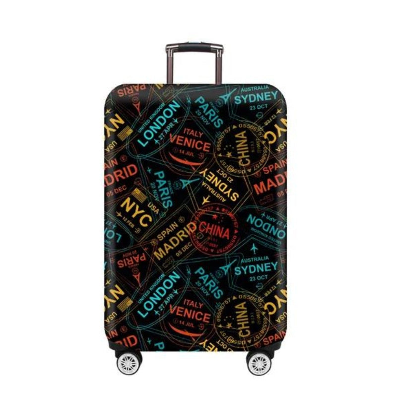 luggage cover - Black Travel Stamp Pattern