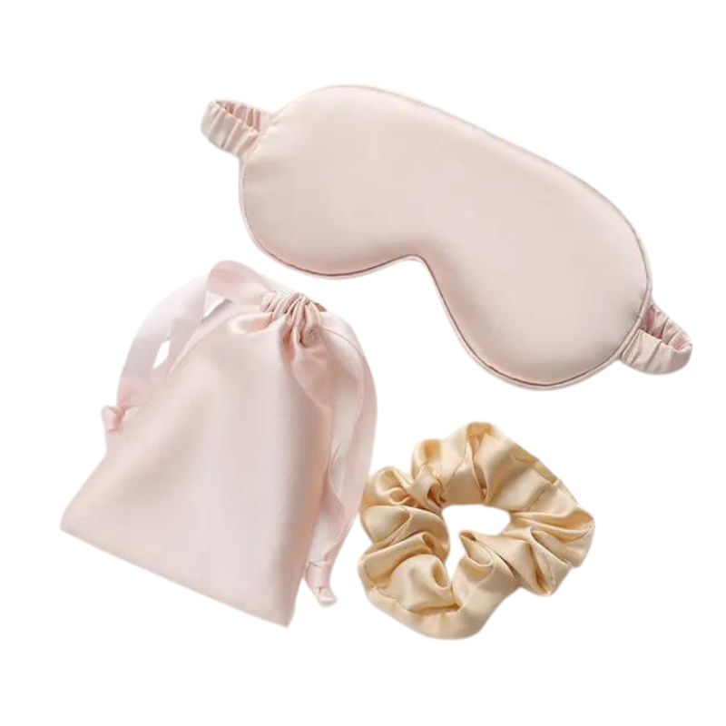 silk sleep mask - Pink Three-Piece