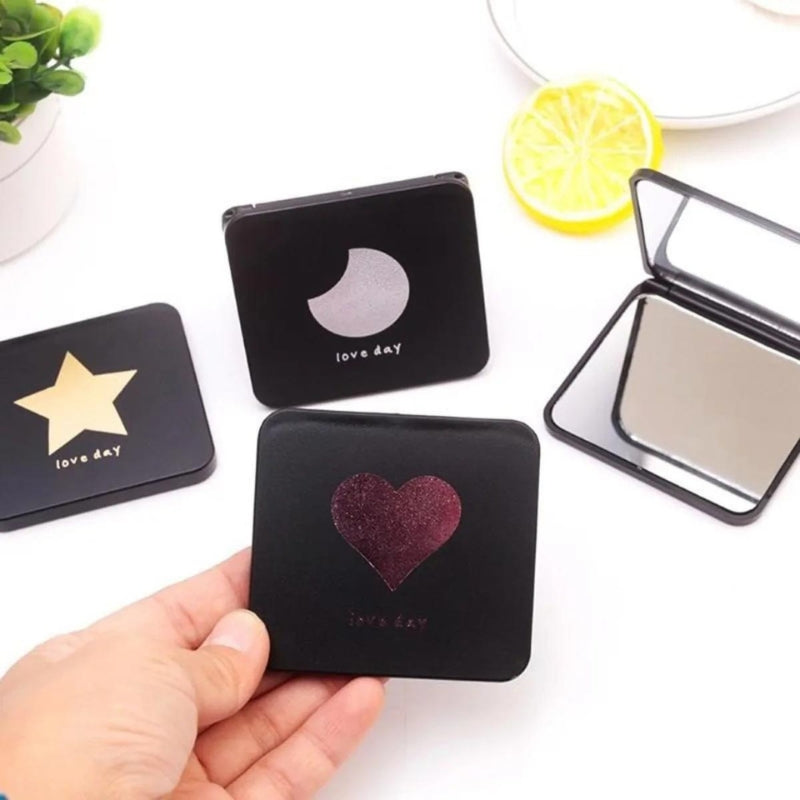 square pocket mirror - Black Moon Pattern - Black Heart Pattern