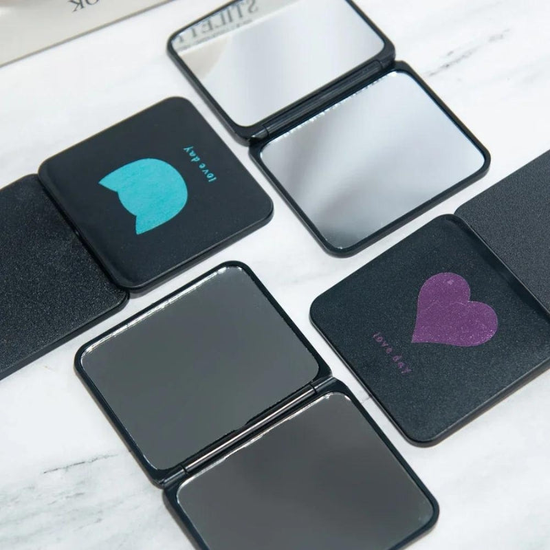 luxury pocket mirror - Black Moon Pattern - Black Heart Pattern