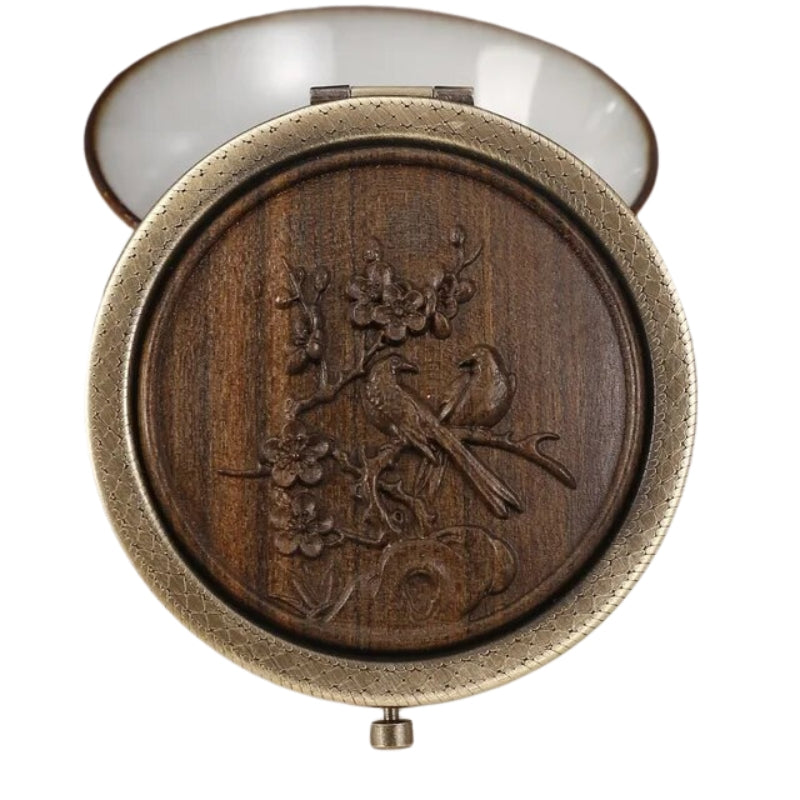 decorative wooden pocket mirror - Dark Brown - Model 4