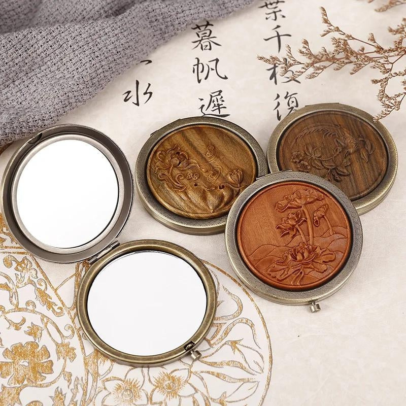 wooden pocket mirror - Brown - Light Brown - Dark Brown - Beige