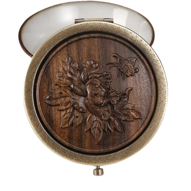 small wooden pocket mirror - Dark Brown - Model 3