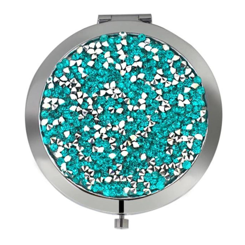 luxury women's mirror - Silver with Green Rhinestones