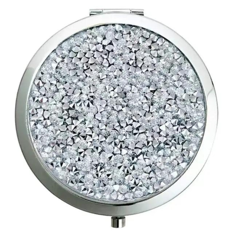 luxury pocket mirror for women - Silver with Grey Rhinestones - Silver with Gray Rhinestones