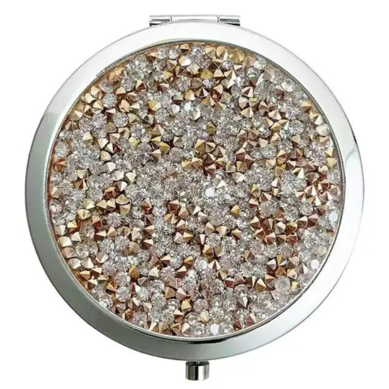 women's pocket mirror - Silver with Pink Rhinestones