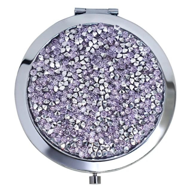 luxury women's pocket mirror - Silver with Purple Rhinestones
