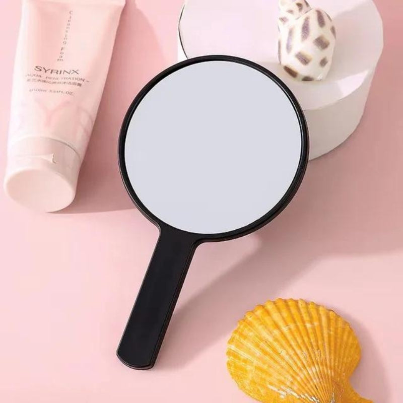 mini pocket magnifying mirror - Black - Round with Handle