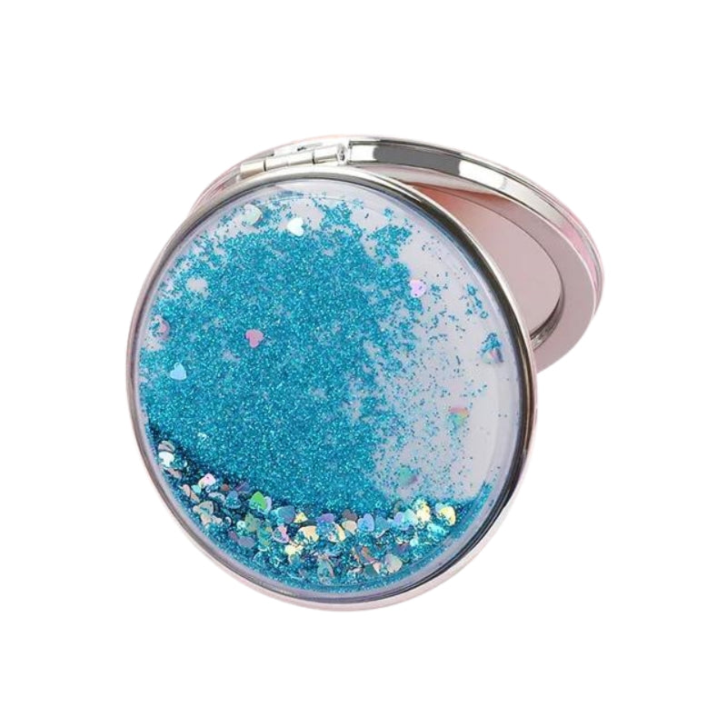 glitter pocket mirror - Blue - Round