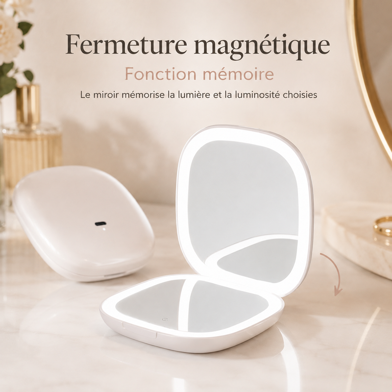 Miroir Grossissant de Poche à LED fermeture magnétique et fonction mémoire