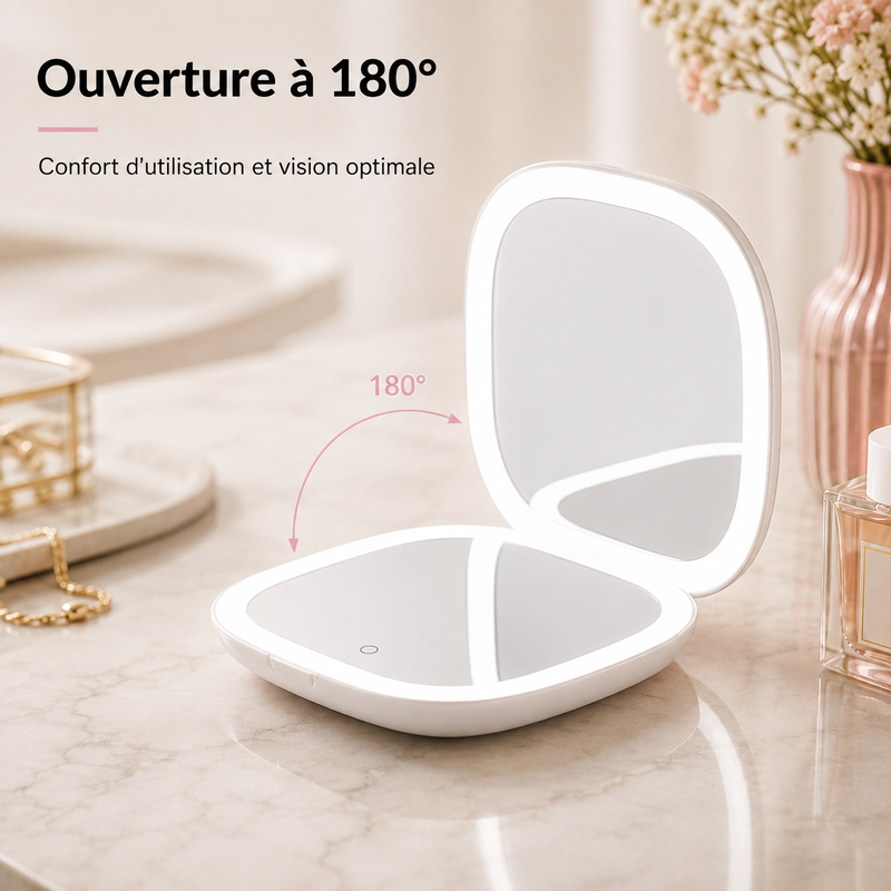 Miroir Grossissant de Poche à LED ouverture à 180 degrés