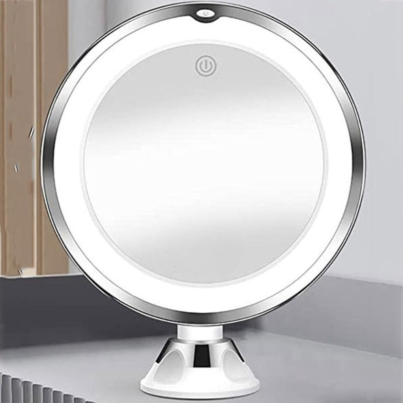 suction cup illuminated magnifying mirror - White