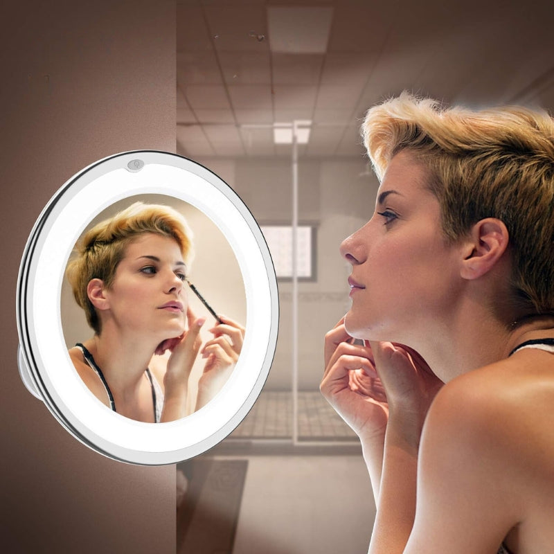 illuminated magnifying mirror with suction cup - White