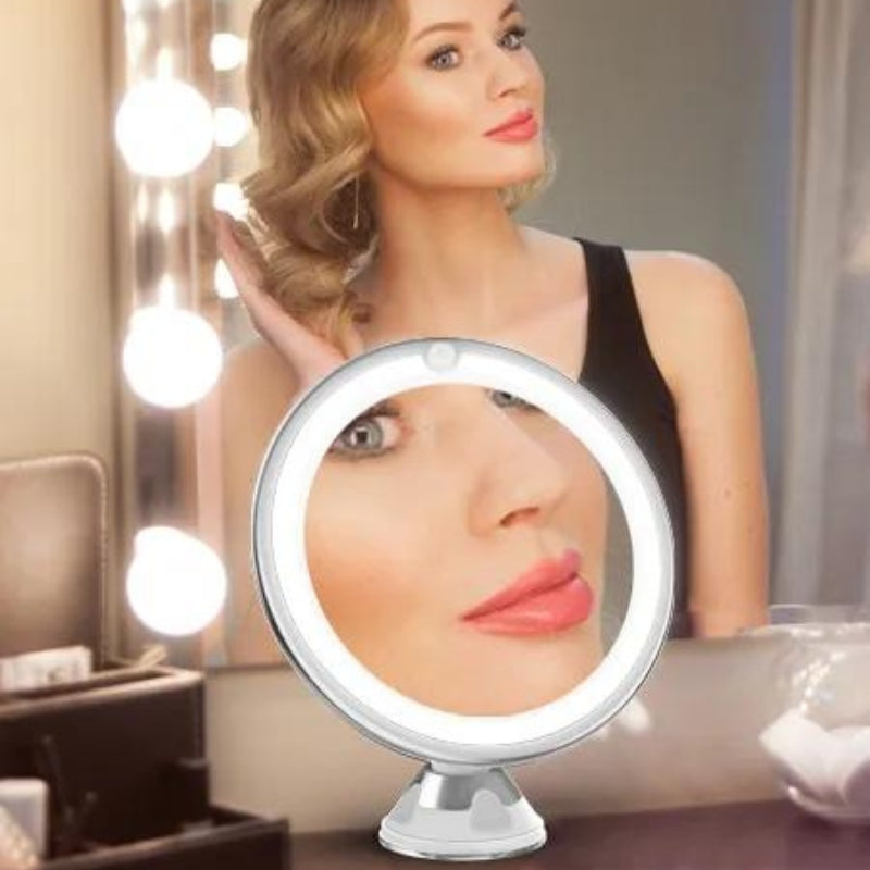 illuminated magnifying mirror suction cup - White