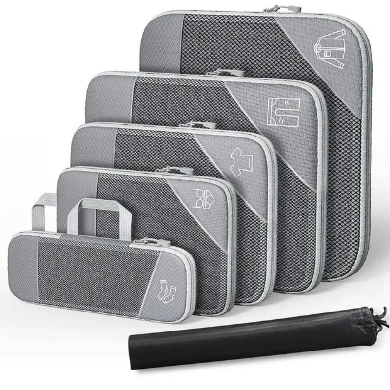 compressible suitcase organizer - Grey - Gray - Six Pieces